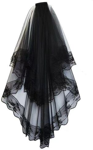 Black Lace Veil Rose Wedding Retro Gothic Halloween Party Costume Veil for Bride With Comb in Saudi Arabia