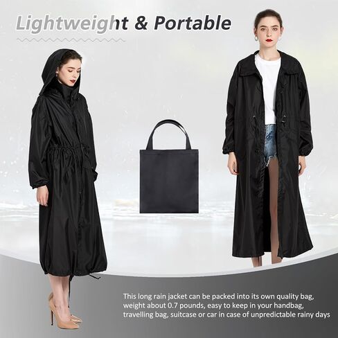 SUKUTU Women's Long Rain Coats Waterproof Lightweight Packable Rain Jacket with Hood Windbreaker Outdoor Raincoat in Saudi Arabia