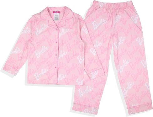 طقم بيجامة INTIMO Barbie Pajama للفتيات بأكمام طويلة وقميص وبنطلون بأزرار أمامية وأكمام طويلة مكون من قطعتين ملابس نوم in Saudi Arabia