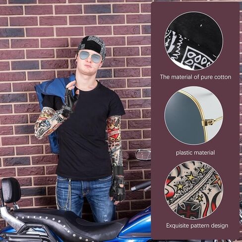 مجموعة أزياء mepase 9 قطع لعيد القديسين في الثمانينيات من الروك بانك للرجال، قبعة جمجمة الروك، نظارات شمسية لسائقي الدراجات النارية، أكمام قوطية، قفازات بدون أصابع، أساور معصم، إكسسوارات تنكرية للرجال والنساء البالغين (أنيقة) in Kuwait