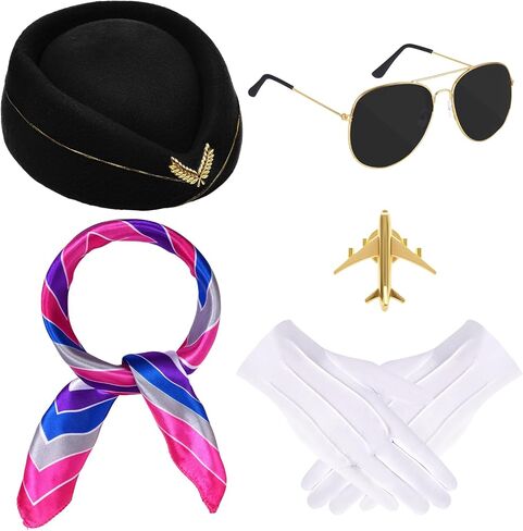 Baotongle 6pcs Halloween Women Flight Assepant Assuety Association Assorts Advents Attits Hat Chancf Gloves Gloves in Saudi Arabia