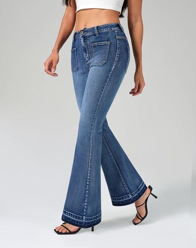 roswear Bell Bottom Jeans for Women High Waist Stretchy Flare Jeans Denim Trousers Pants in Saudi Arabia