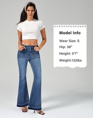 roswear Bell Bottom Jeans for Women High Waist Stretchy Flare Jeans Denim Trousers Pants in Saudi Arabia