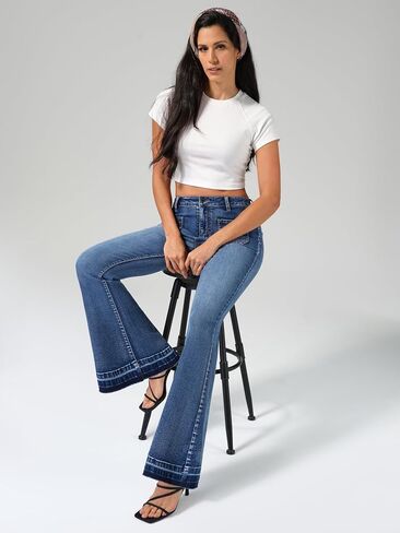roswear Bell Bottom Jeans for Women High Waist Stretchy Flare Jeans Denim Trousers Pants in Saudi Arabia