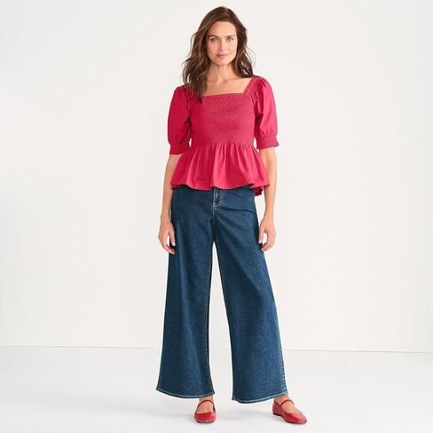 بنطلون جينز نسائي من Lands' End Recover Denim عالي الارتفاع وواسع الساق in Saudi Arabia