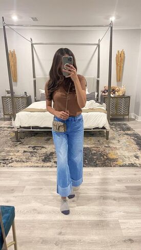 Women's High Waisted Wide Leg Jeans Stretch Frayed Raw Hem Straight Leg Boyfriend Cuffed Jeans Trendy 2025 in Saudi Arabia