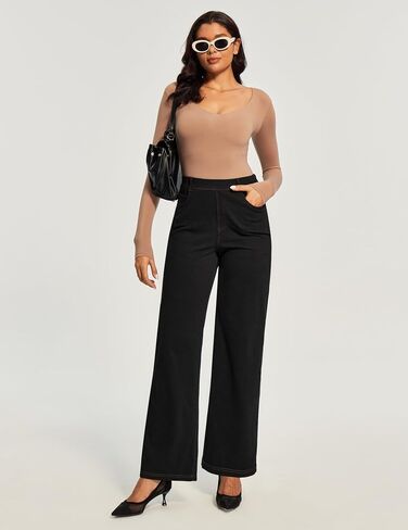 Ewedoos Wide Leg Jeans Woman High Waisted Stretchy Baggy Jeans for Women Pull On Trendy Womens Jeans Straight Denim Pants in Saudi Arabia