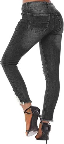 Women's Jeans Butt Lift Comfy Stretchy Ripped Skinny Mid Waist Destroyed Denim Pants (Pack of 2) in Saudi Arabia