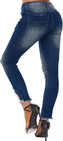 Women's Jeans Butt Lift Comfy Stretchy Ripped Skinny Mid Waist Destroyed Denim Pants (Pack of 2) in Saudi Arabia