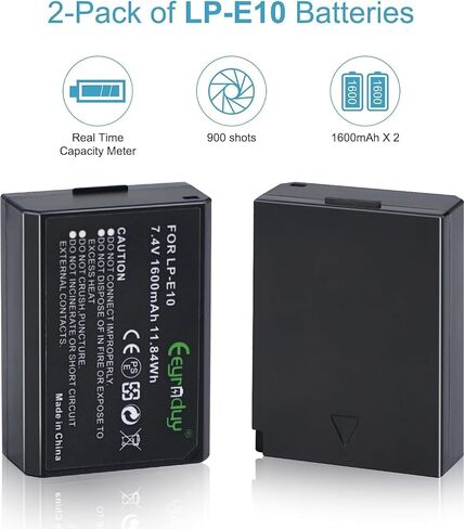 2-Pack of LP-E10 Batteries for Canon EOS Rebel T7 T6 T5 T3, Kiss X50 X70, EOS 1100D 1200D 1300D 2000D Digital Camera in Saudi Arabia