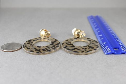 Clip On earrings cheetah leopard round disc pendant lightweight 2 3/8 inches long Brown Black leopard print in Saudi Arabia