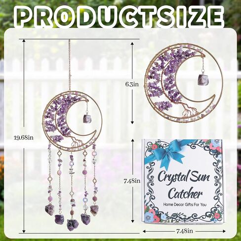 Dream Catchers Tree of Life Dream Catcher Amethyst Crystal Dreamcatcher Wall Decor with Healing Crystal Stone & Fluorite Wall Art Hanging for Bedroom Home Decor Bless Gift Wedding Garden-Purple in Kuwait