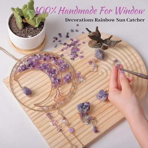 Dream Catchers Tree of Life Dream Catcher Amethyst Crystal Dreamcatcher Wall Decor with Healing Crystal Stone & Fluorite Wall Art Hanging for Bedroom Home Decor Bless Gift Wedding Garden-Purple in Kuwait