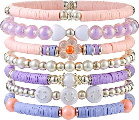 Heishi Preppy Bracelets, y2k Kawaii Stuff, Bohemian Beaded Charm Stackable Bracelet Set, Aesthetic Jewelry,Gifts for Women in Saudi Arabia