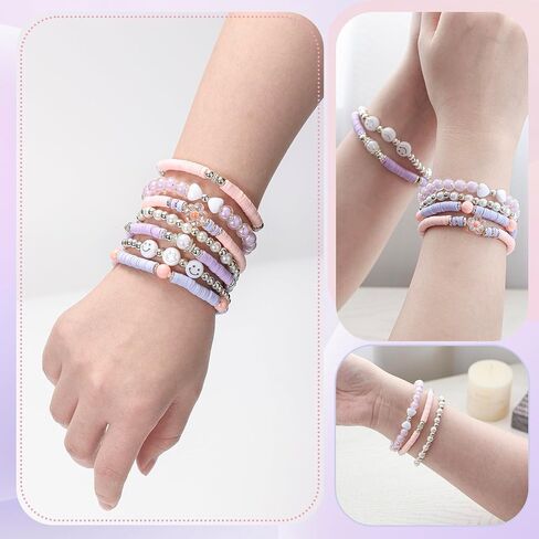 Heishi Preppy Bracelets, y2k Kawaii Stuff, Bohemian Beaded Charm Stackable Bracelet Set, Aesthetic Jewelry,Gifts for Women in Saudi Arabia