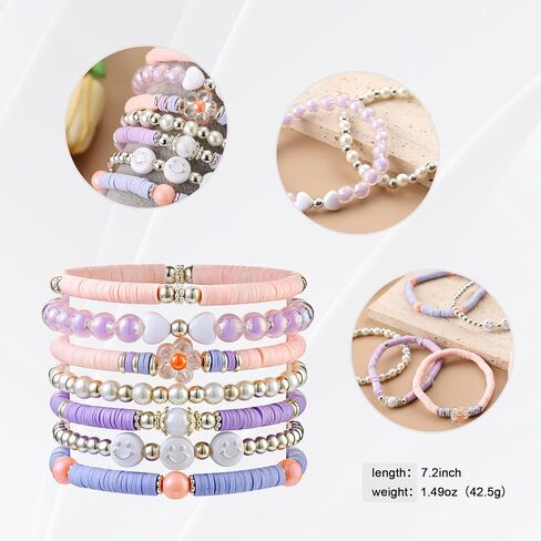 Heishi Preppy Bracelets, y2k Kawaii Stuff, Bohemian Beaded Charm Stackable Bracelet Set, Aesthetic Jewelry,Gifts for Women in Saudi Arabia