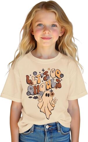 Girls Halloween T-Shirt Lets Go Ghouls Ghost Shirts Spooky Season Kids Graphic Tee Short Sleeve Tops 5-10 Years in Saudi Arabia