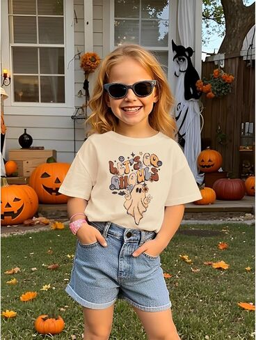 Girls Halloween T-Shirt Lets Go Ghouls Ghost Shirts Spooky Season Kids Graphic Tee Short Sleeve Tops 5-10 Years in Saudi Arabia