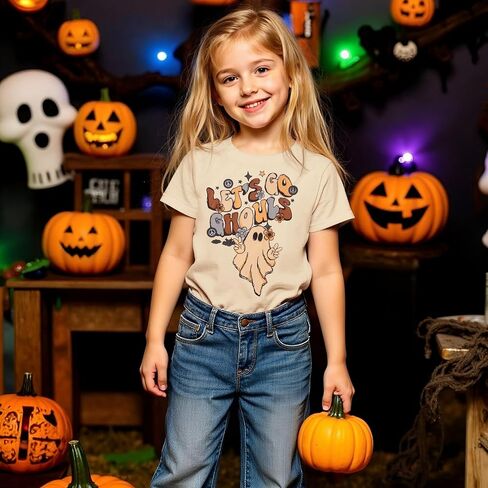 Girls Halloween T-Shirt Lets Go Ghouls Ghost Shirts Spooky Season Kids Graphic Tee Short Sleeve Tops 5-10 Years in Saudi Arabia