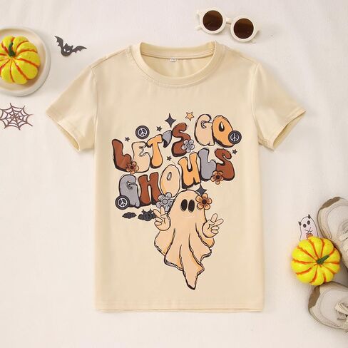 Girls Halloween T-Shirt Lets Go Ghouls Ghost Shirts Spooky Season Kids Graphic Tee Short Sleeve Tops 5-10 Years in Saudi Arabia