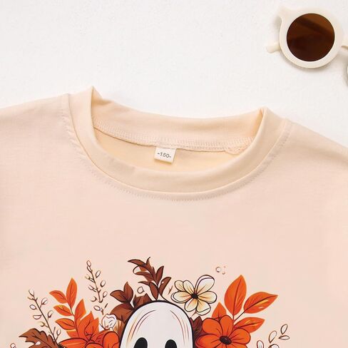 Halloween Shirt for Girls Floral Ghost T-Shirt Girl Pumpkin Tops Spooky Season Outfit Short Sleeve Tees Fall Clothes in Saudi Arabia