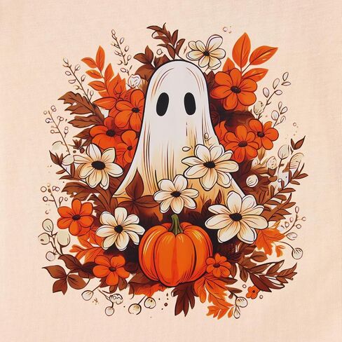 Halloween Shirt for Girls Floral Ghost T-Shirt Girl Pumpkin Tops Spooky Season Outfit Short Sleeve Tees Fall Clothes in Saudi Arabia