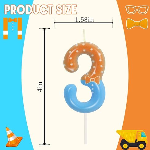 Orange Blue 3rd Birthday Candle for Girls Boys - Number 3 Candle, Cake Decorations, Children's Enlightenment Animation Theme Birthday Candles Kids Cartoon Theme Party Supplies in Kuwait