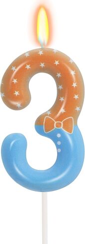 Orange Blue 3rd Birthday Candle for Girls Boys - Number 3 Candle, Cake Decorations, Children's Enlightenment Animation Theme Birthday Candles Kids Cartoon Theme Party Supplies in Kuwait