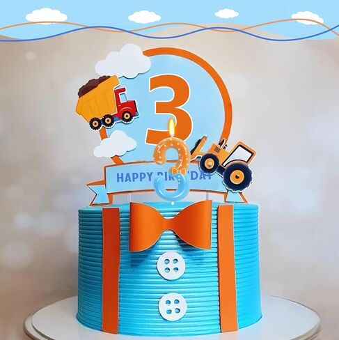 Orange Blue 3rd Birthday Candle for Girls Boys - Number 3 Candle, Cake Decorations, Children's Enlightenment Animation Theme Birthday Candles Kids Cartoon Theme Party Supplies in Kuwait
