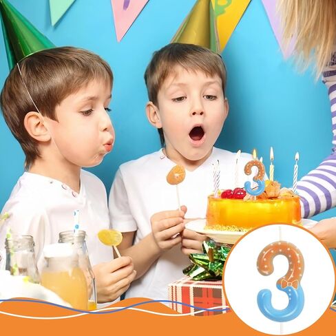 Orange Blue 3rd Birthday Candle for Girls Boys - Number 3 Candle, Cake Decorations, Children's Enlightenment Animation Theme Birthday Candles Kids Cartoon Theme Party Supplies in Kuwait