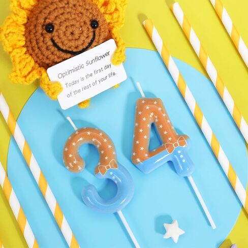 Orange Blue 3rd Birthday Candle for Girls Boys - Number 3 Candle, Cake Decorations, Children's Enlightenment Animation Theme Birthday Candles Kids Cartoon Theme Party Supplies in Kuwait
