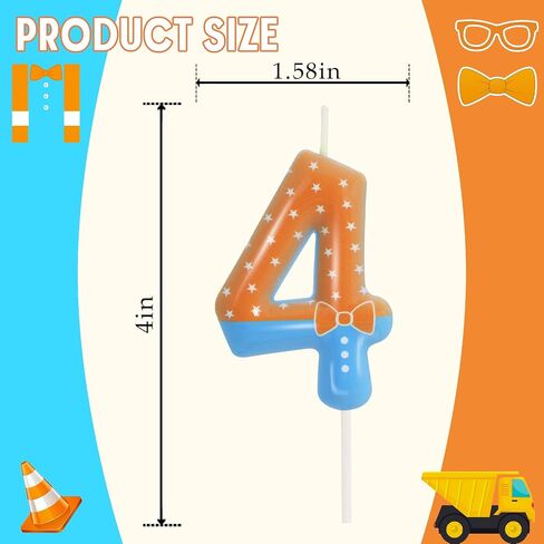 Orange Blue 3rd Birthday Candle for Girls Boys - Number 3 Candle, Cake Decorations, Children's Enlightenment Animation Theme Birthday Candles Kids Cartoon Theme Party Supplies in Kuwait