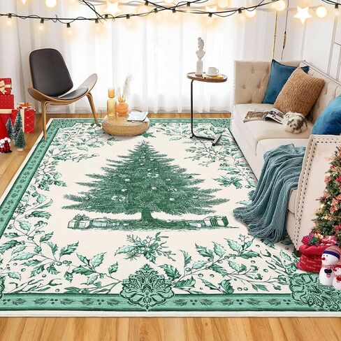 GarveeHome Christmas Rugs 9x12 Christmas Tree Print Area Rug Washable for Bedroom,Soft Nursery Mat Non-Slip Stain Resistant Living Room, Holiday Decor Untra-Thin Carpet for Office Red in Saudi Arabia