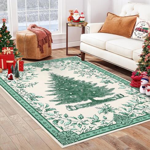 GarveeHome Christmas Rugs 9x12 Christmas Tree Print Area Rug Washable for Bedroom,Soft Nursery Mat Non-Slip Stain Resistant Living Room, Holiday Decor Untra-Thin Carpet for Office Red in Saudi Arabia