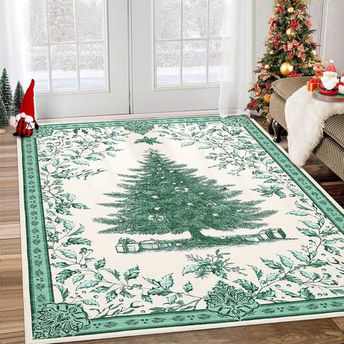 GarveeHome Christmas Rugs 9x12 Christmas Tree Print Area Rug Washable for Bedroom,Soft Nursery Mat Non-Slip Stain Resistant Living Room, Holiday Decor Untra-Thin Carpet for Office Red in Saudi Arabia