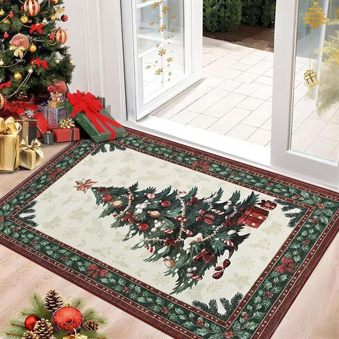 Christmas Tree Runner Rug,2x6 Non-Slip Washable Hallway Runner with Rubber Backing,Low Pile Carpet Holiday Decor Xmas Rug for Bedroom,Kitchen,Laundry Entrance in Saudi Arabia