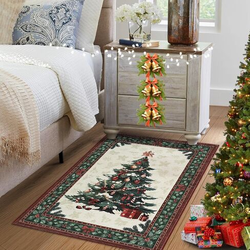 Christmas Tree Runner Rug,2x6 Non-Slip Washable Hallway Runner with Rubber Backing,Low Pile Carpet Holiday Decor Xmas Rug for Bedroom,Kitchen,Laundry Entrance in Saudi Arabia