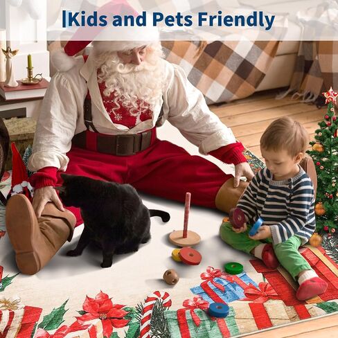 Christmas Santa Claus Area Rug,8x10 Large Rugs for Living Room Washable,Bedroom Throw Mats Non Slip,Soft Low Pile Floor Carpet for Kitchen Dining Room Christmas Decorations in Saudi Arabia