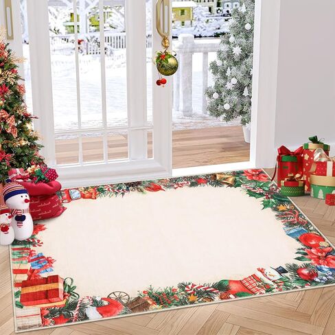 Christmas Santa Claus Area Rug,8x10 Large Rugs for Living Room Washable,Bedroom Throw Mats Non Slip,Soft Low Pile Floor Carpet for Kitchen Dining Room Christmas Decorations in Saudi Arabia