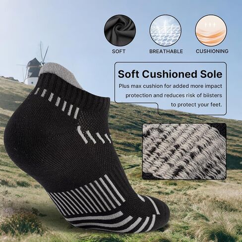 6 Pairs Mens Running Socks Breathable Mesh-hole Cushioned Socks for Men Size 10-13 13-15 in Saudi Arabia