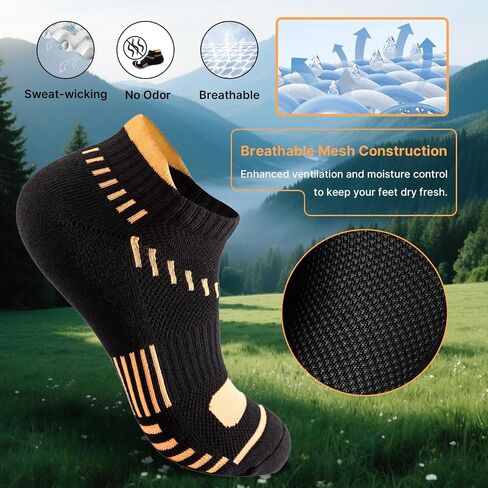 6 Pairs Mens Running Socks Breathable Mesh-hole Cushioned Socks for Men Size 10-13 13-15 in Saudi Arabia