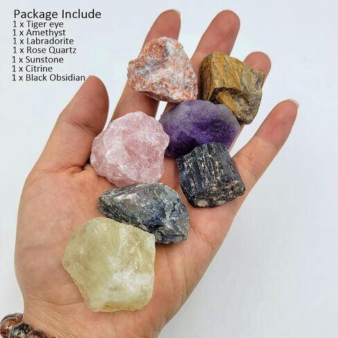 7Pcs Energy Crystals for Money and Success Manifestation Raw Crystals Set of Selenite,Green Aventurine,Citrine,Amazonite,Garnet,Pyrite,Amethyst (Crystals for Success and Money) in Kuwait