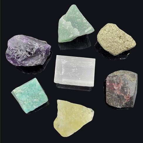 7Pcs Energy Crystals for Money and Success Manifestation Raw Crystals Set of Selenite,Green Aventurine,Citrine,Amazonite,Garnet,Pyrite,Amethyst (Crystals for Success and Money) in Kuwait