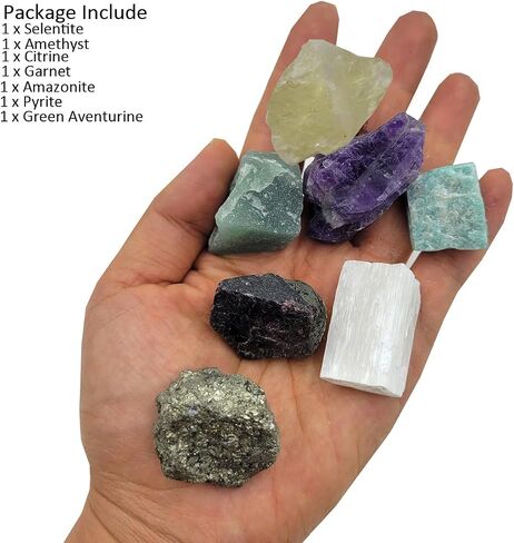7Pcs Energy Crystals for Money and Success Manifestation Raw Crystals Set of Selenite,Green Aventurine,Citrine,Amazonite,Garnet,Pyrite,Amethyst (Crystals for Success and Money) in Kuwait