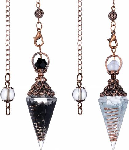 2 pcs Natural Aquamarine Crystal Pendulums Pendulum Crystals Spiritual Pendant Six Faceted Hexagonal Pointed Pendulum Cone Chip Stones with Chain for Witchcraft Supplies Divination Scrying in Saudi Arabia