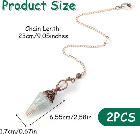 2 pcs Natural Aquamarine Crystal Pendulums Pendulum Crystals Spiritual Pendant Six Faceted Hexagonal Pointed Pendulum Cone Chip Stones with Chain for Witchcraft Supplies Divination Scrying in Saudi Arabia