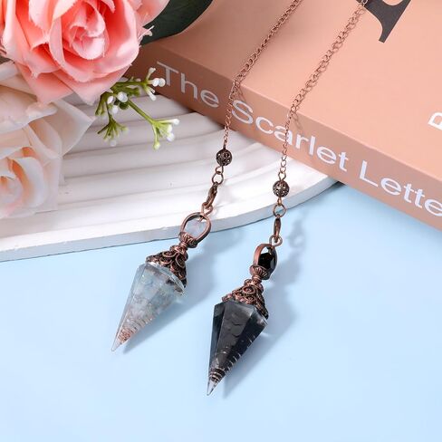 2 pcs Natural Aquamarine Crystal Pendulums Pendulum Crystals Spiritual Pendant Six Faceted Hexagonal Pointed Pendulum Cone Chip Stones with Chain for Witchcraft Supplies Divination Scrying in Saudi Arabia