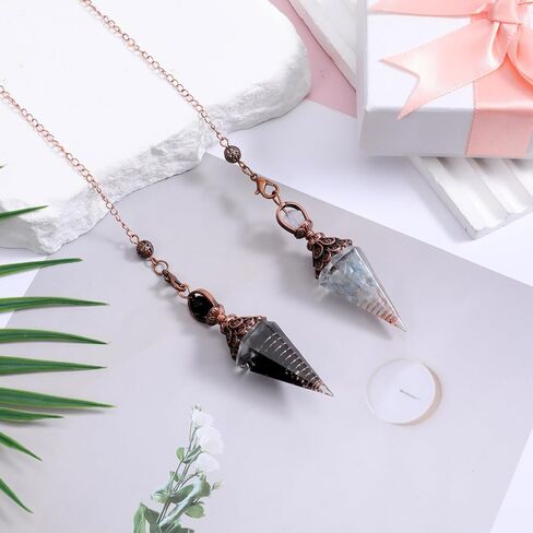 2 pcs Natural Aquamarine Crystal Pendulums Pendulum Crystals Spiritual Pendant Six Faceted Hexagonal Pointed Pendulum Cone Chip Stones with Chain for Witchcraft Supplies Divination Scrying in Saudi Arabia
