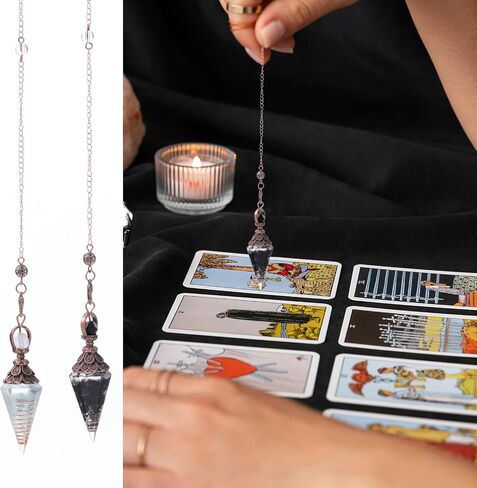 2 pcs Natural Aquamarine Crystal Pendulums Pendulum Crystals Spiritual Pendant Six Faceted Hexagonal Pointed Pendulum Cone Chip Stones with Chain for Witchcraft Supplies Divination Scrying in Saudi Arabia