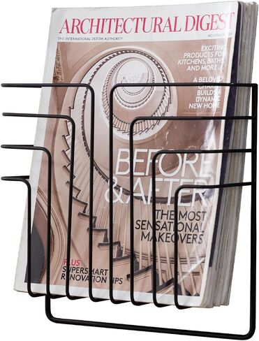 MyGift 11 Inch Modern Art Deco Black Metal Wire Floating Magazine Rack and File Folder Holder, Wall Mounted Home or Office Storage for Oversized Magazines in Saudi Arabia